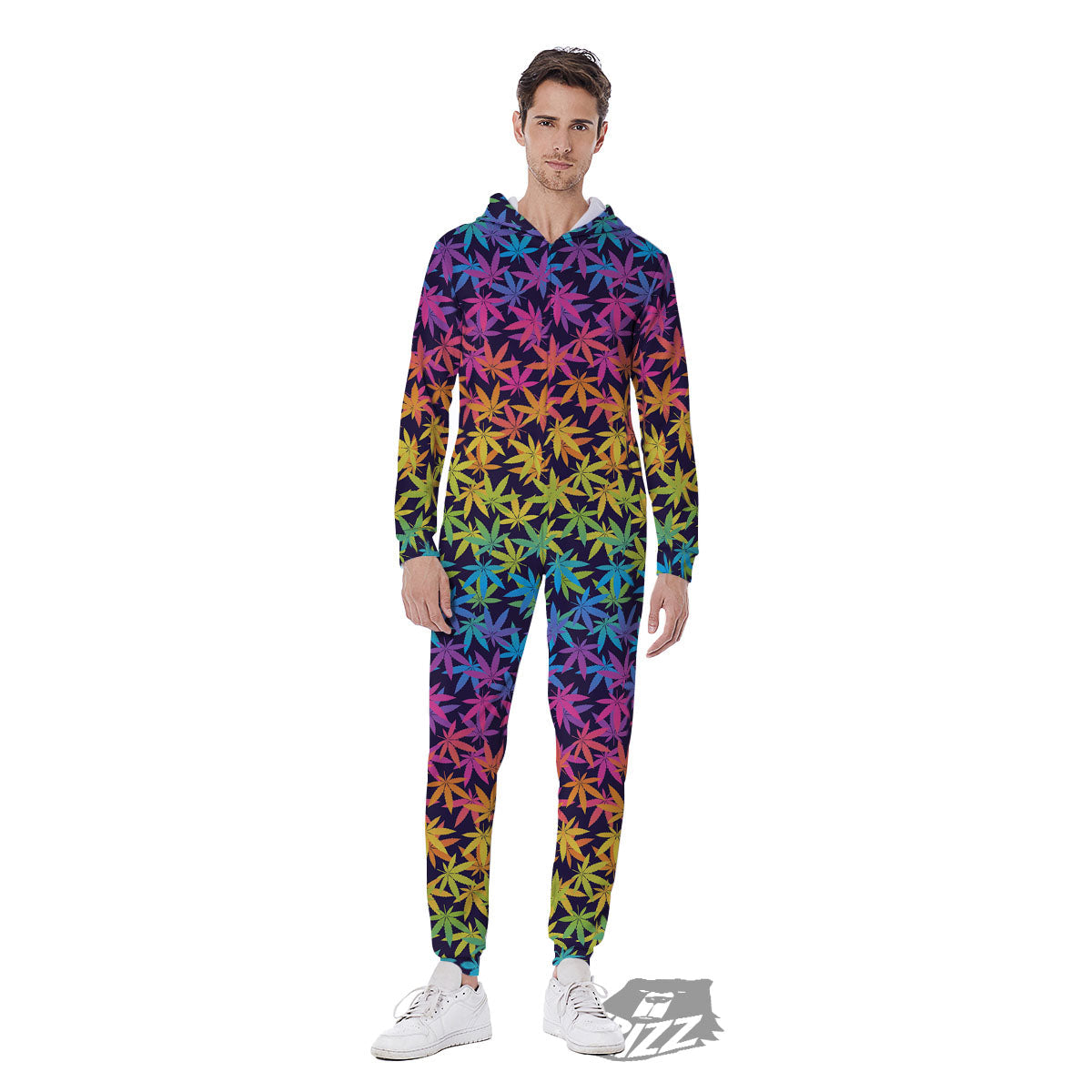 Weed Leaf Colorful Print Pattern Men's Jumpsuit-grizzshop