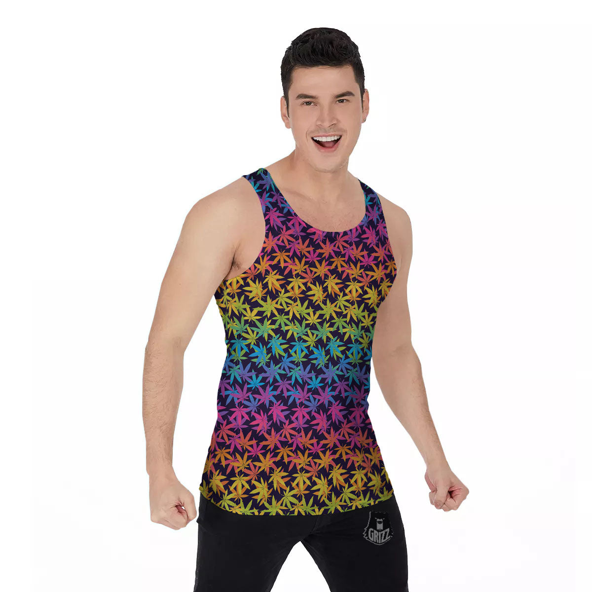 Weed Leaf Colorful Print Pattern Men's Tank Top-grizzshop