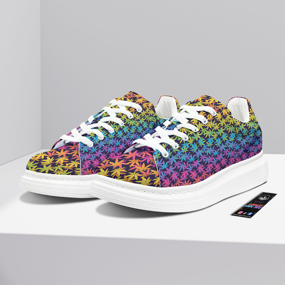 Weed Leaf Colorful Print Pattern Platform Shoes-grizzshop