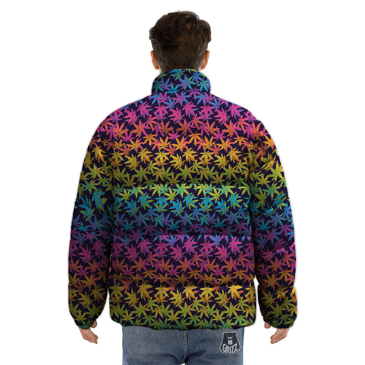 Weed Leaf Colorful Print Pattern Puffer Jacket-grizzshop