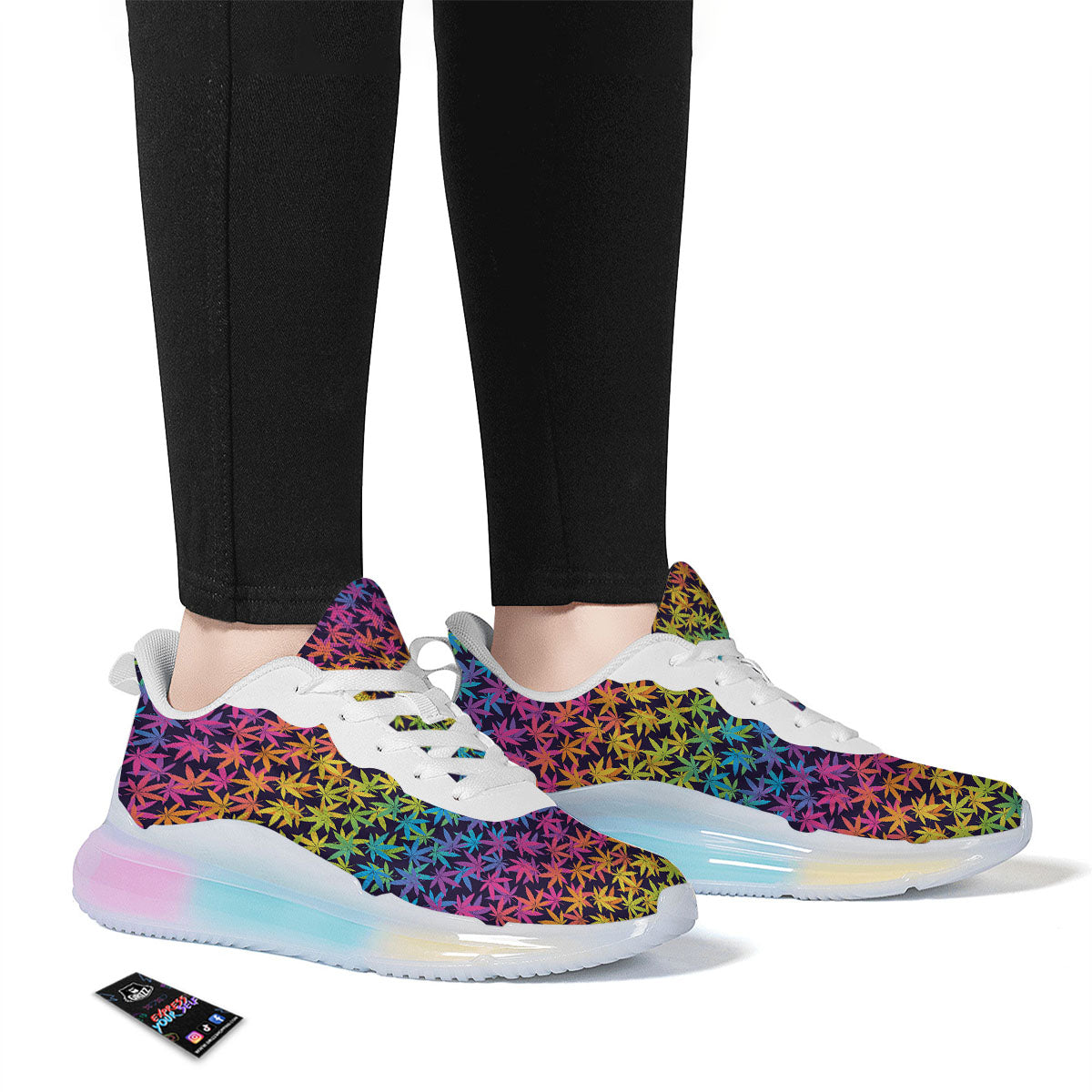 Weed Leaf Colorful Print Pattern Running Sneakers-grizzshop