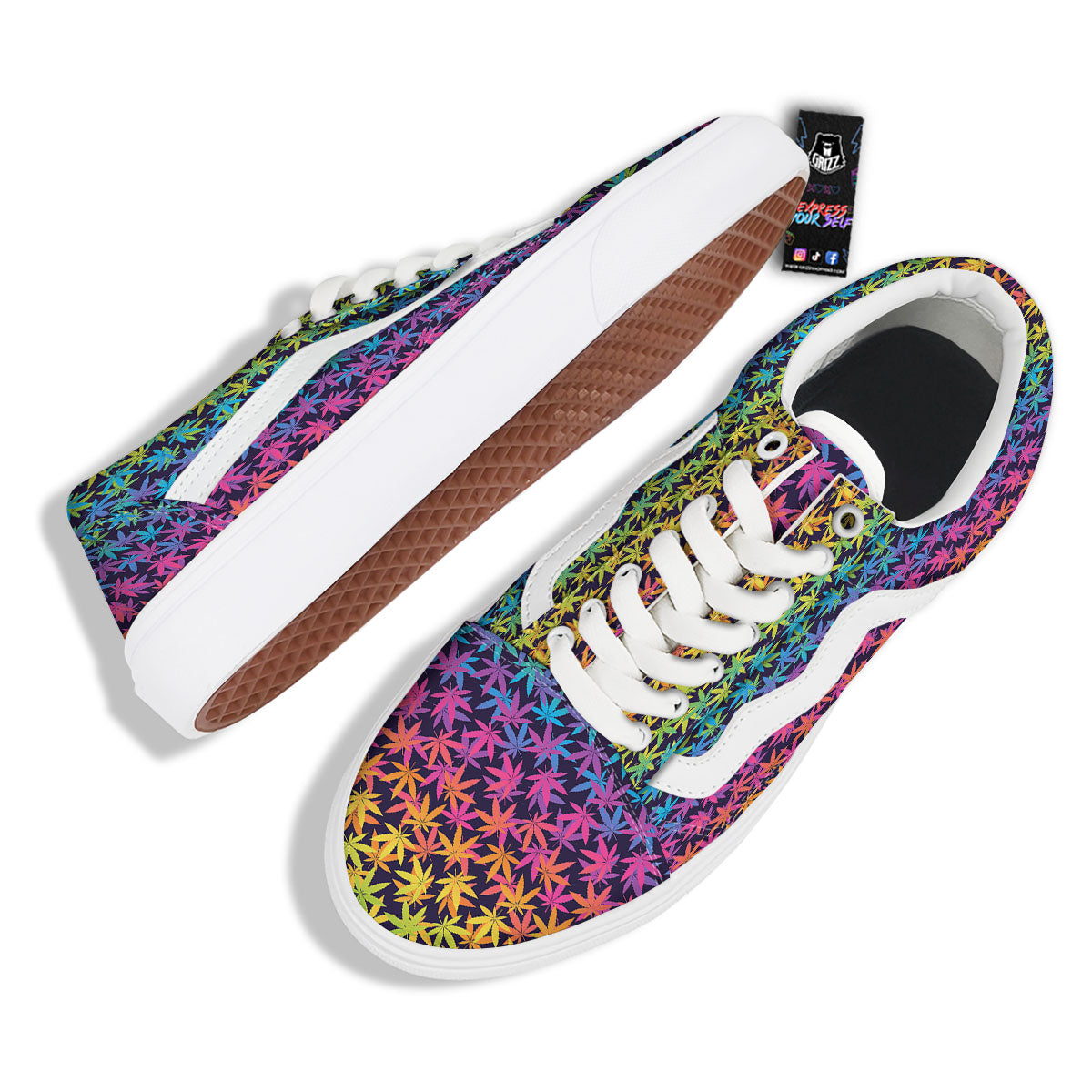 Weed Leaf Colorful Print Pattern Skate Shoes-grizzshop