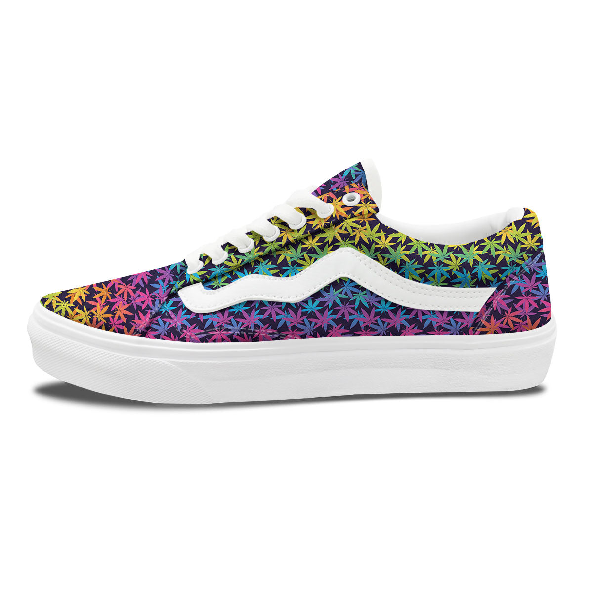 Weed Leaf Colorful Print Pattern Skate Shoes-grizzshop