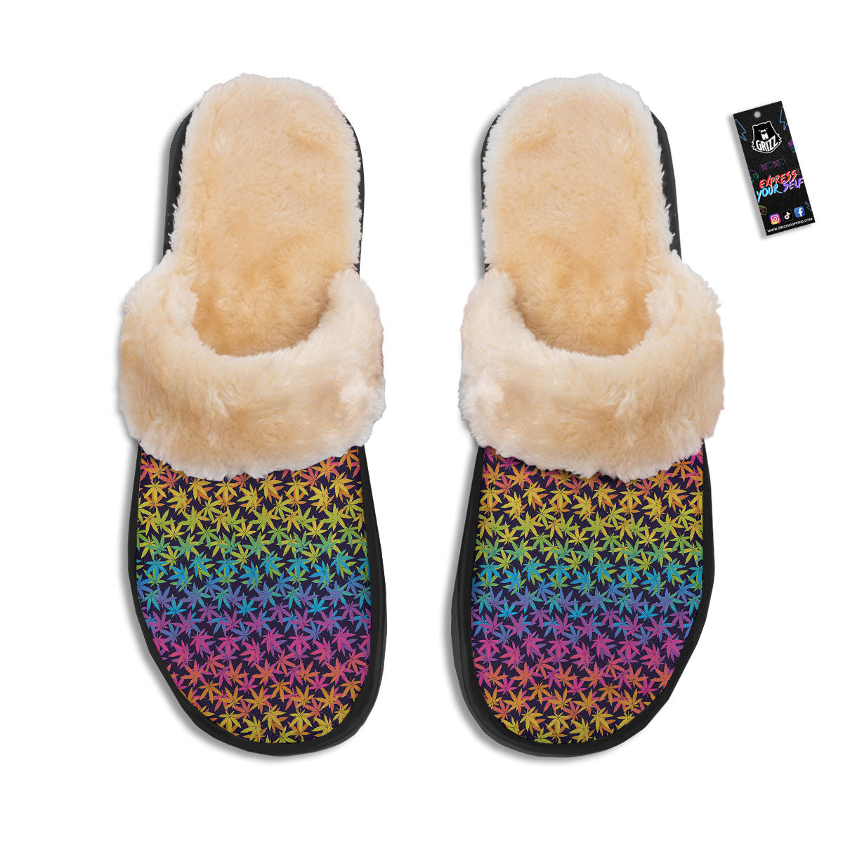 Weed Leaf Colorful Print Pattern Slippers-grizzshop