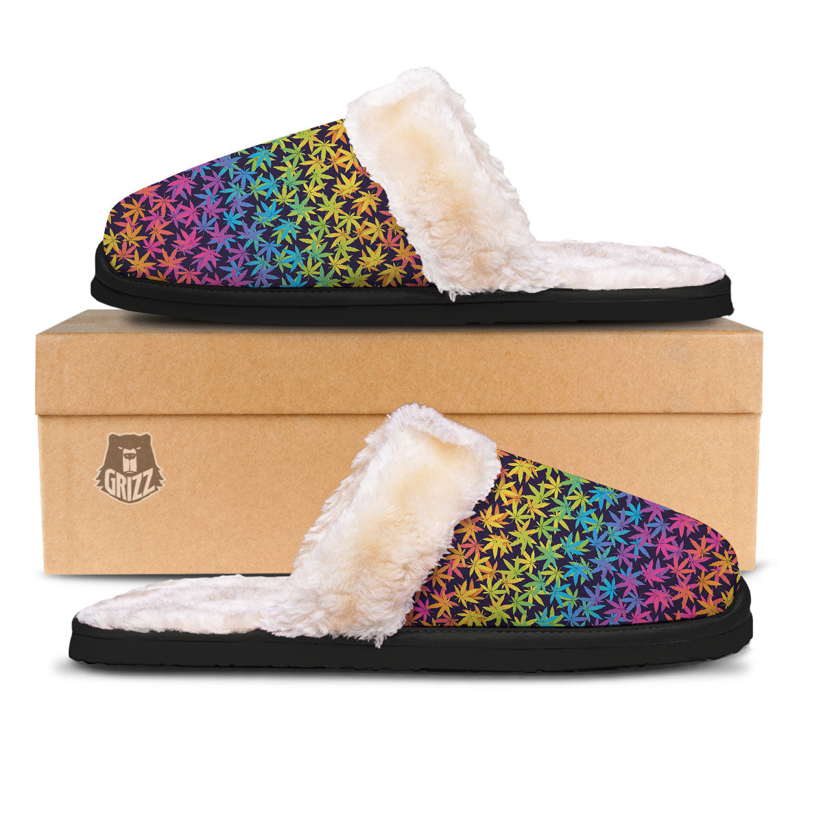 Weed Leaf Colorful Print Pattern Slippers-grizzshop