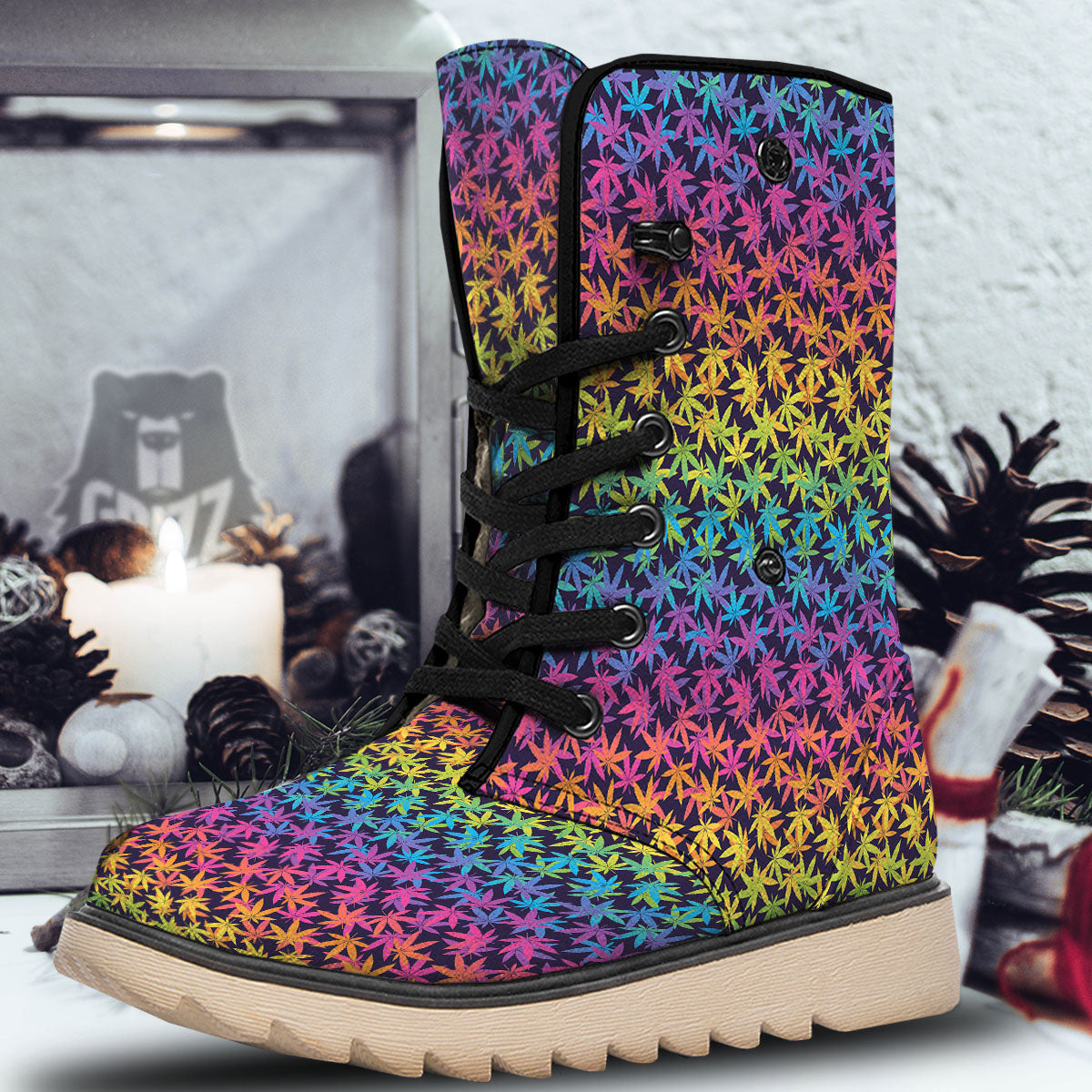 Weed Leaf Colorful Print Pattern Snow Boots-grizzshop