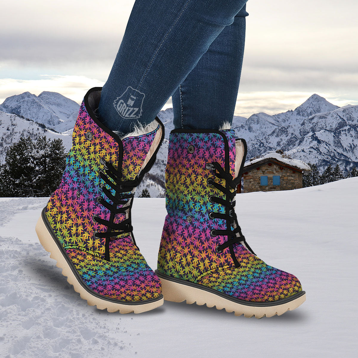 Weed Leaf Colorful Print Pattern Snow Boots-grizzshop