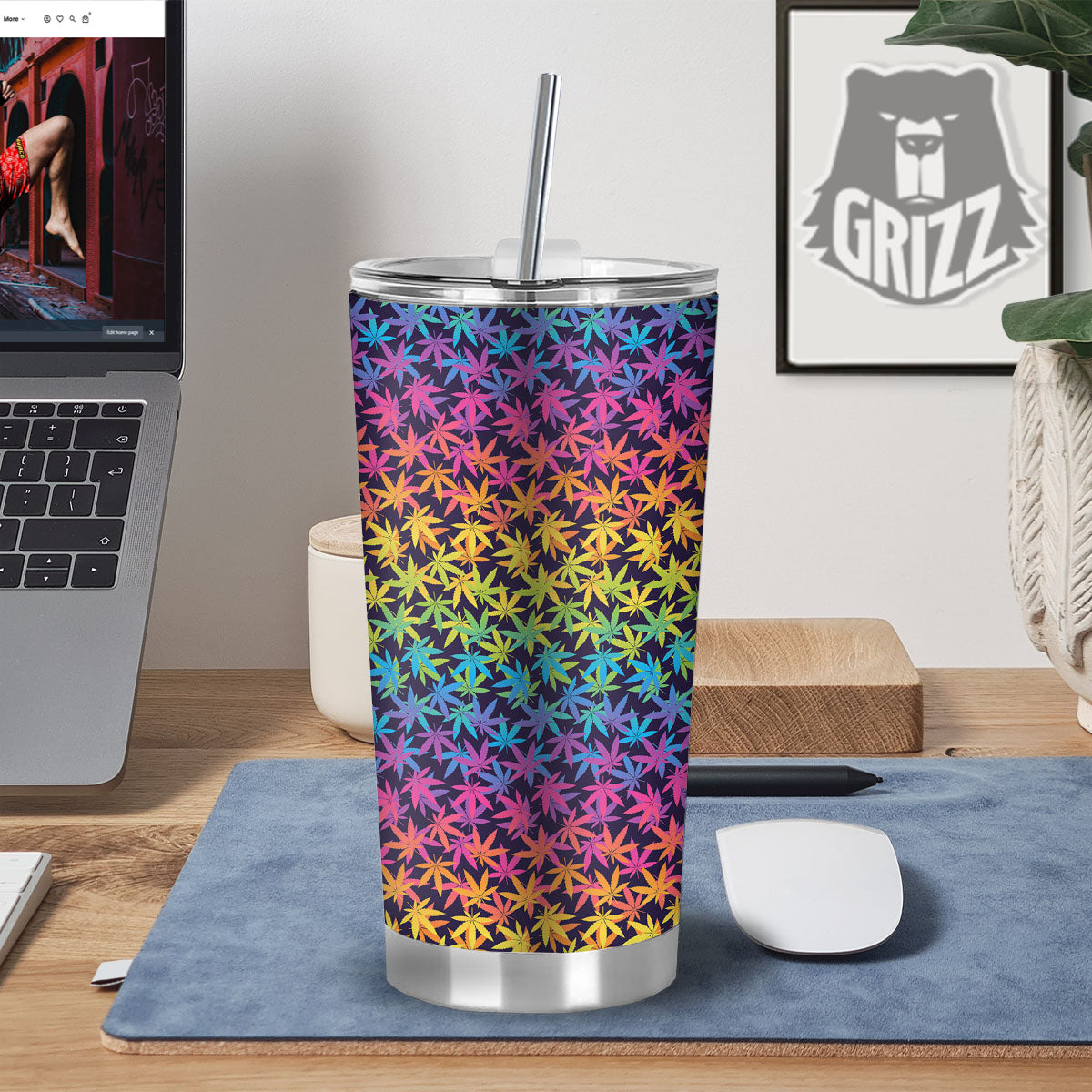 Weed Leaf Colorful Print Pattern Tumbler-grizzshop