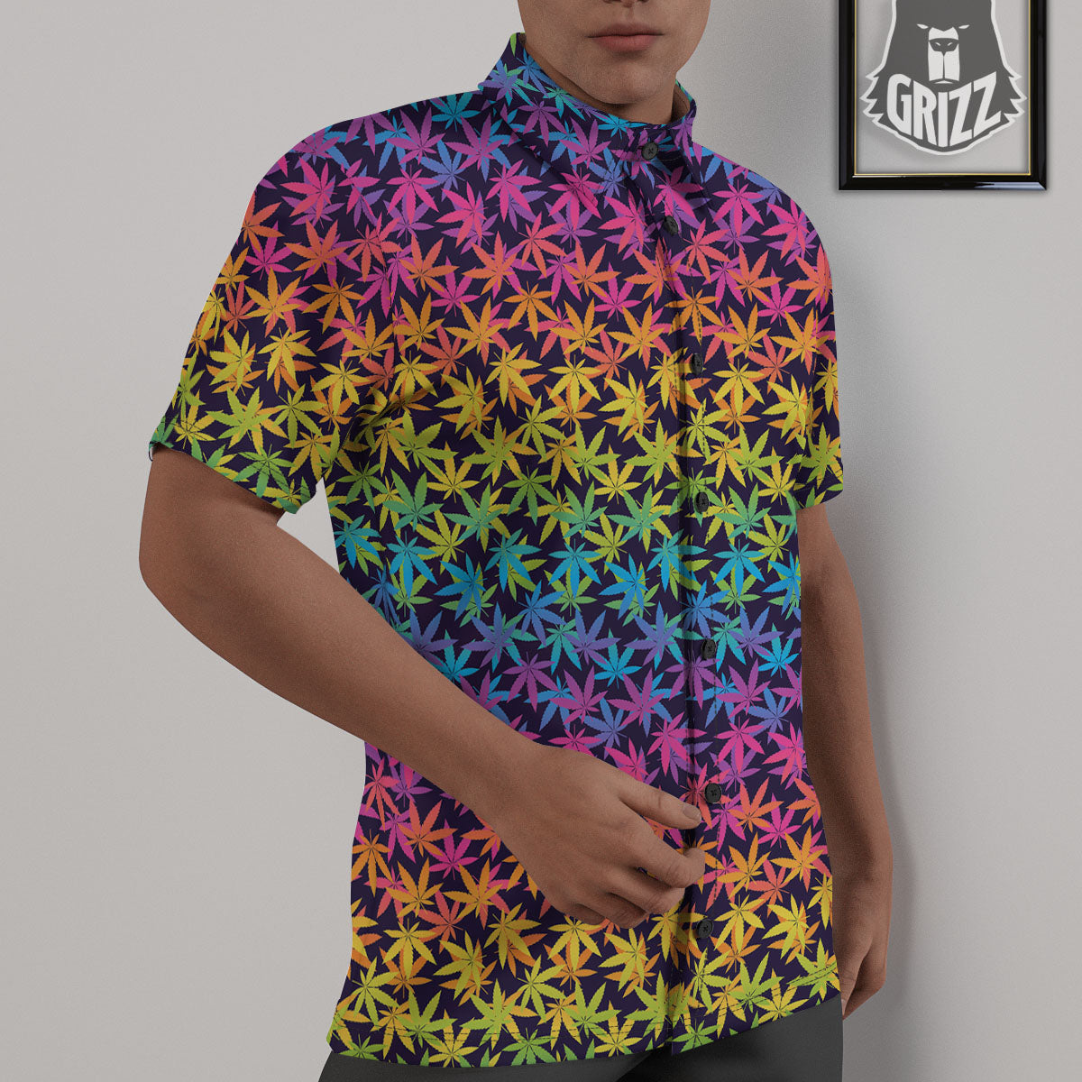 Weed Leaf Colorful Print Pattern Untucked Shirts-grizzshop