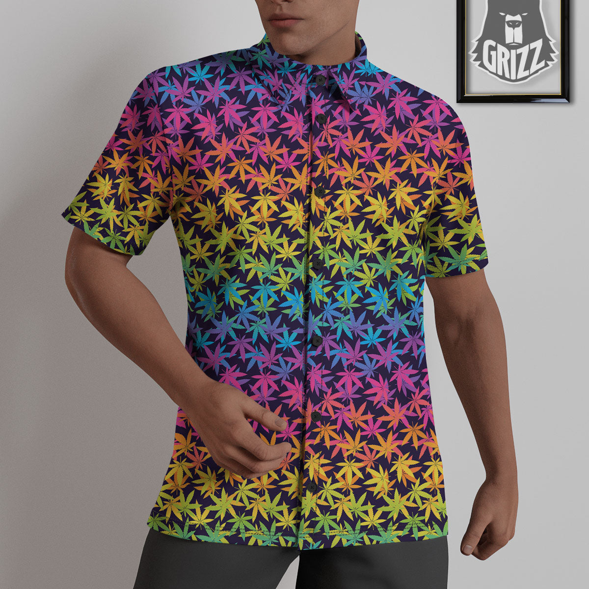 Weed Leaf Colorful Print Pattern Untucked Shirts-grizzshop