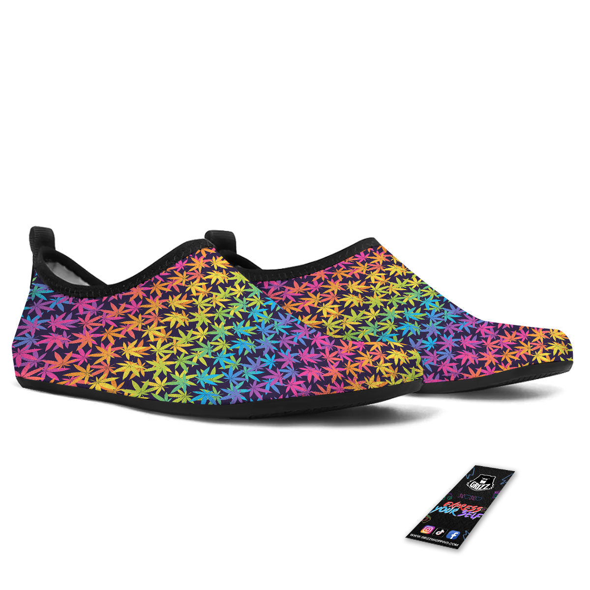 Weed Leaf Colorful Print Pattern Water Shoes-grizzshop