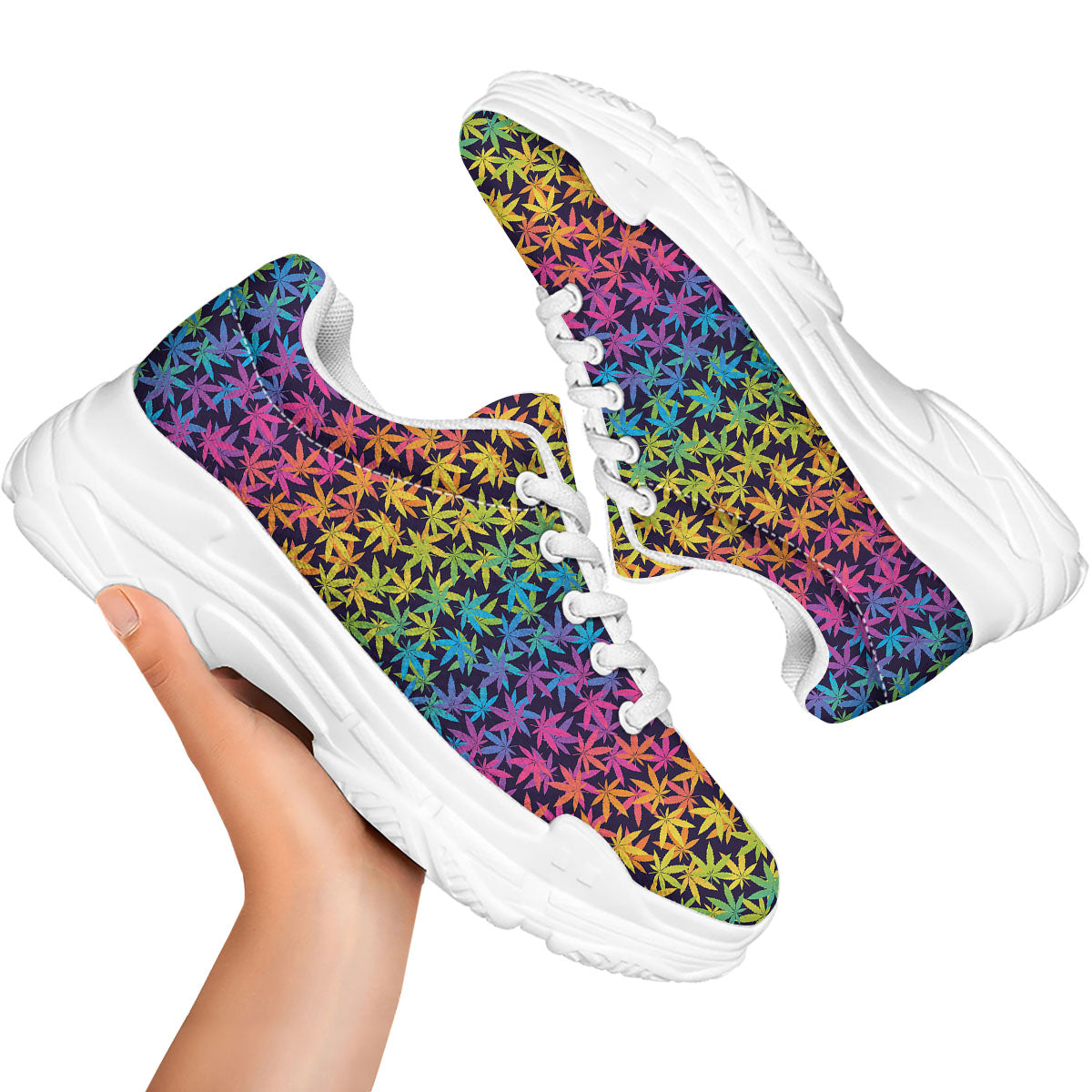 Weed Leaf Colorful Print Pattern White Chunky Shoes-grizzshop