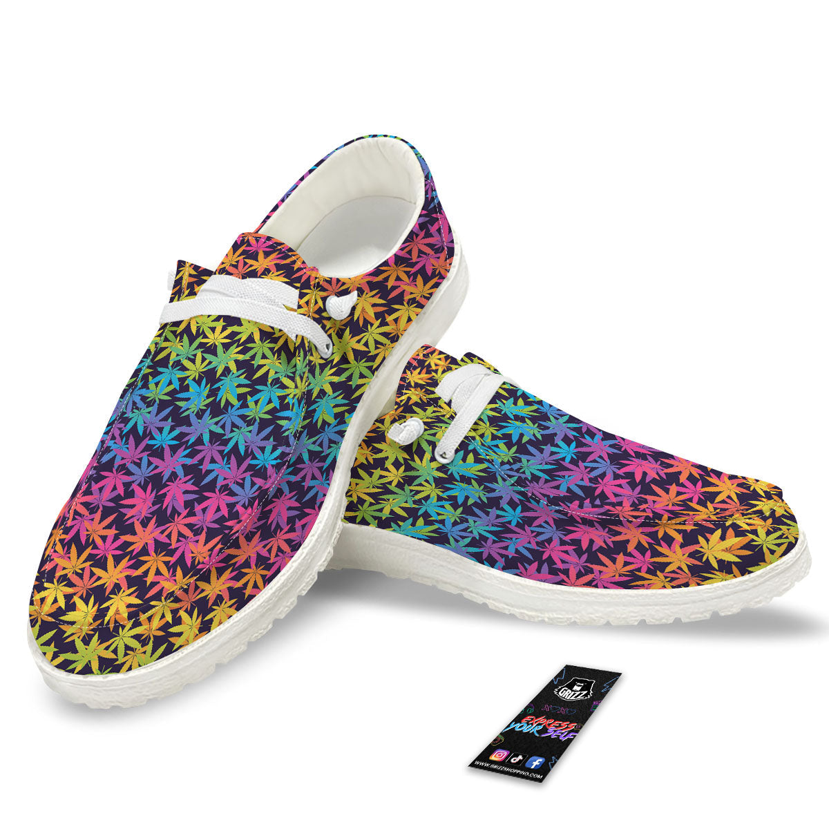 Weed Leaf Colorful Print Pattern White Loafers-grizzshop