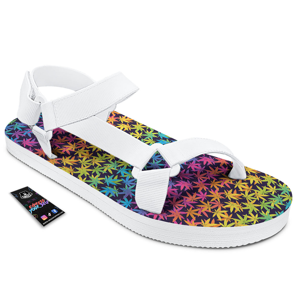 Weed Leaf Colorful Print Pattern White Open Toe Sandals-grizzshop