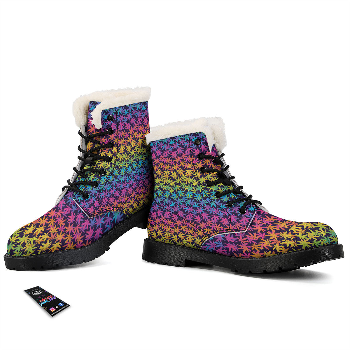 Weed Leaf Colorful Print Pattern Winter Boots-grizzshop