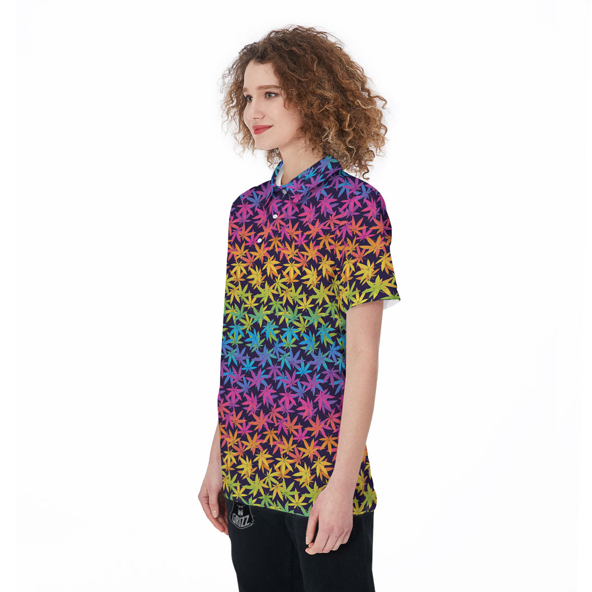 Weed Leaf Colorful Print Pattern Women's Golf Shirts-grizzshop