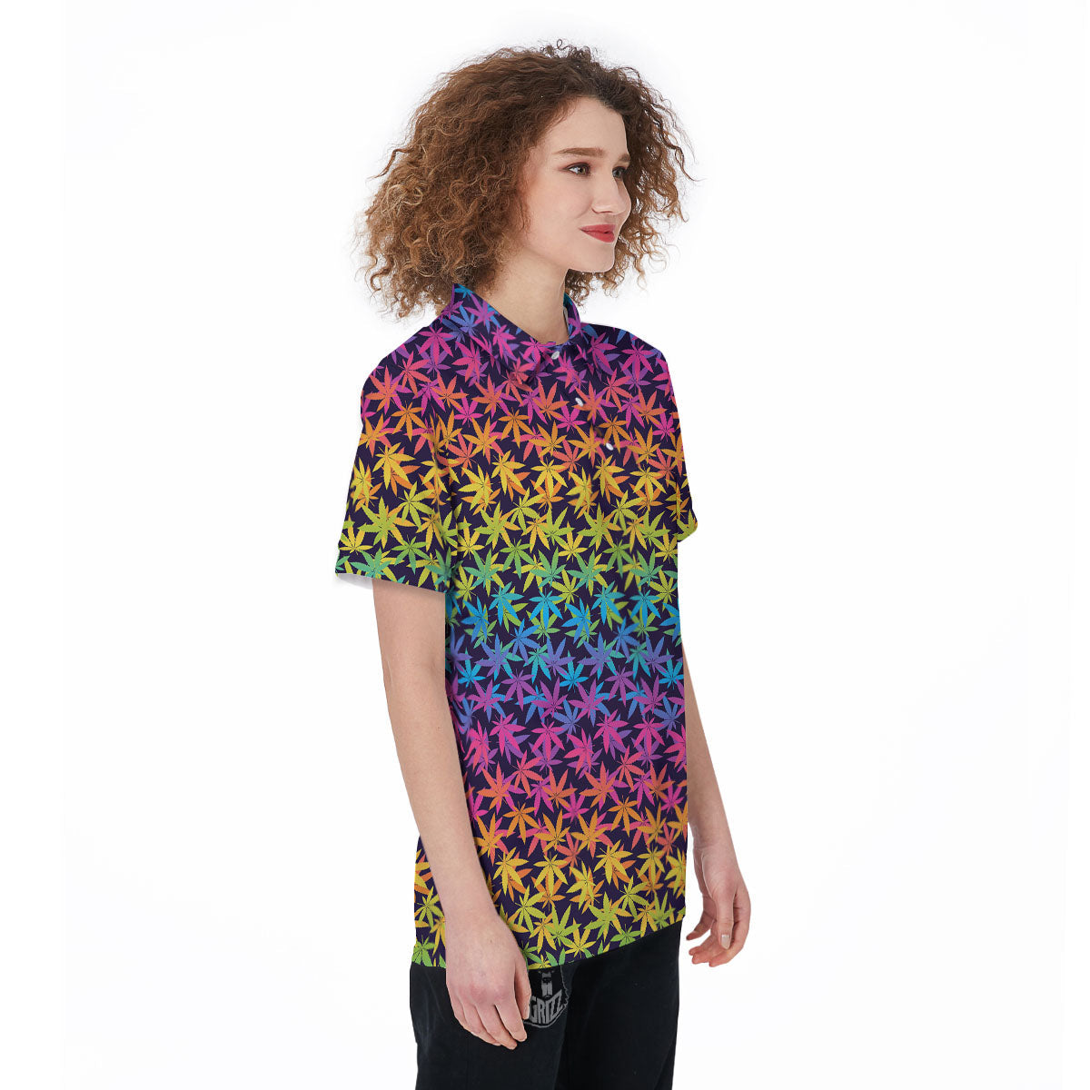 Weed Leaf Colorful Print Pattern Women's Golf Shirts-grizzshop