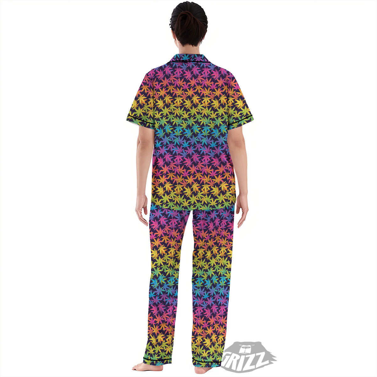 Weed Leaf Colorful Print Pattern Women's Pajamas Set-grizzshop