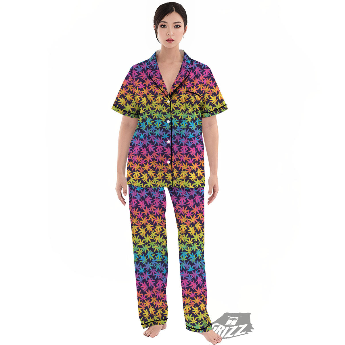 Weed Leaf Colorful Print Pattern Women's Pajamas Set-grizzshop