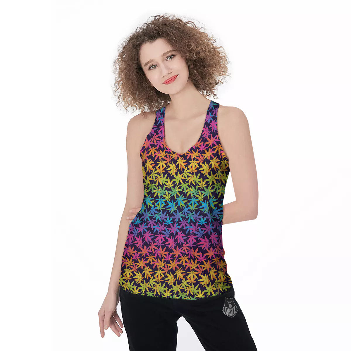 Weed Leaf Colorful Print Pattern Women's Racerback Tank Top-grizzshop