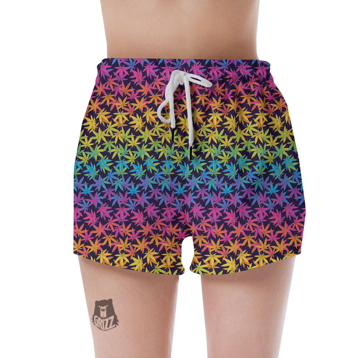 Weed Leaf Colorful Print Pattern Women's Shorts-grizzshop