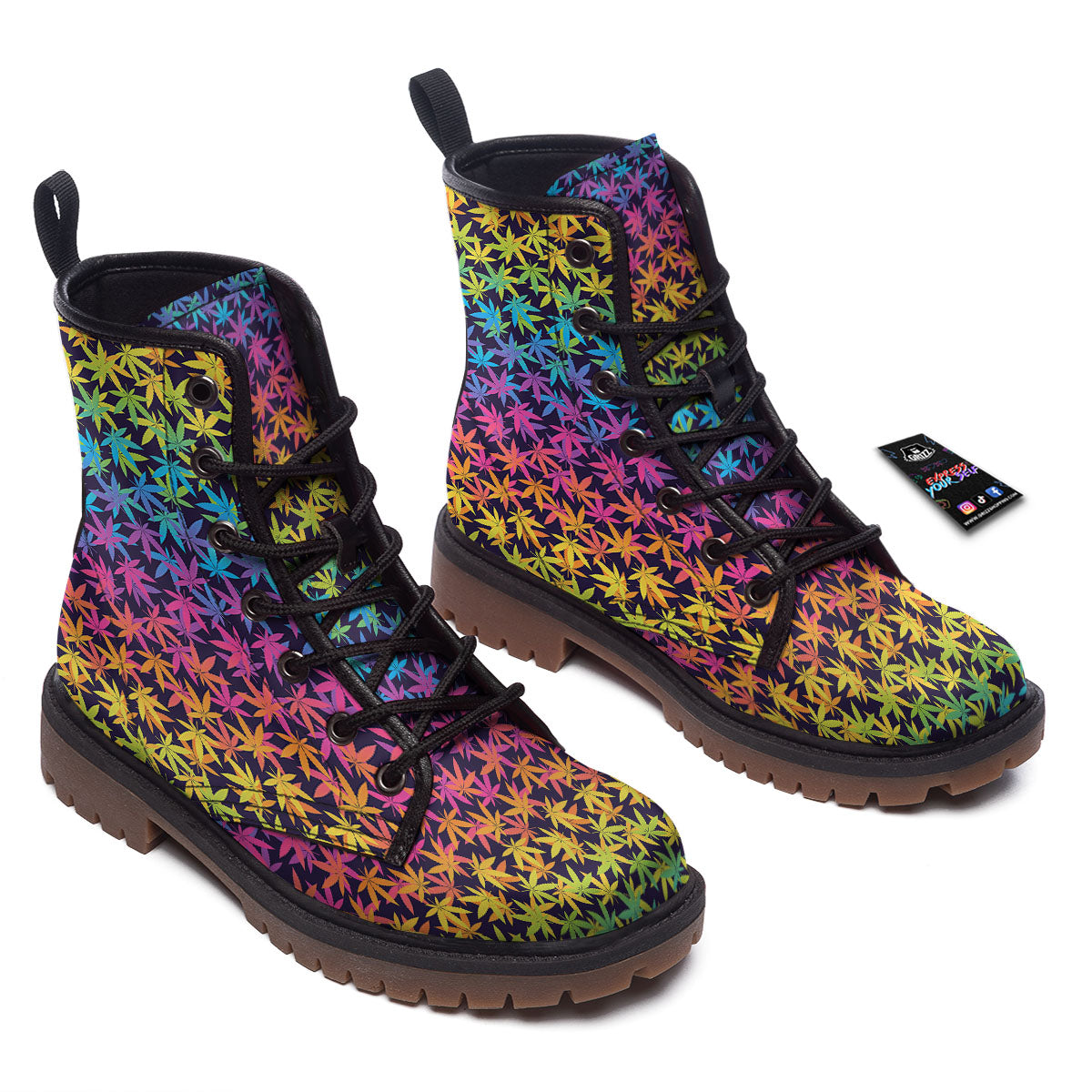 Weed Leaf Colorful Print Pattern Work Boots-grizzshop