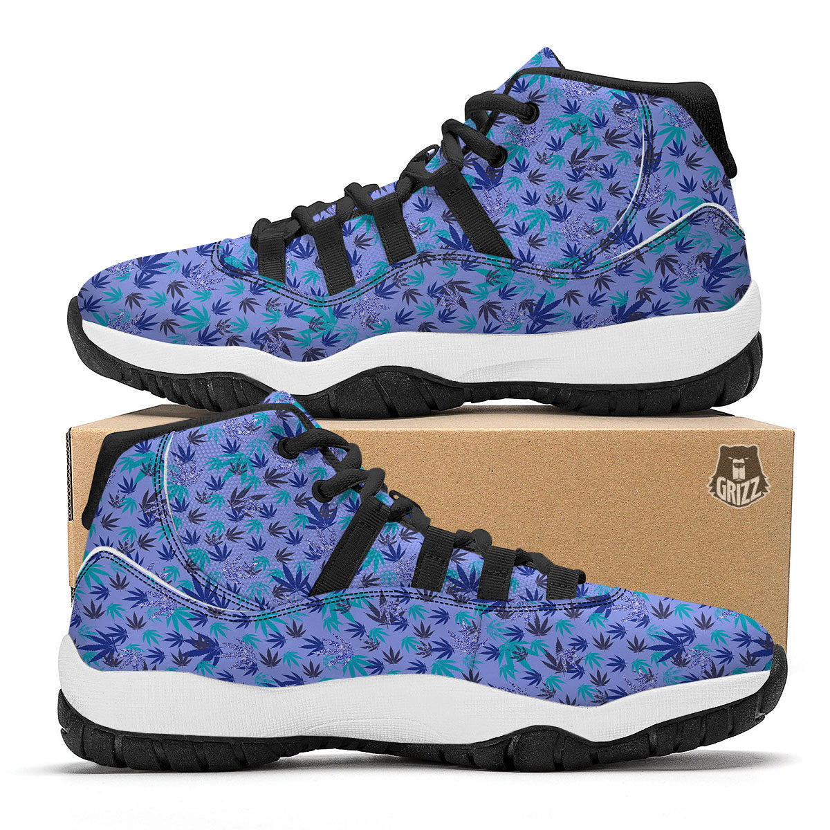 Weed Leaf Purple Print Pattern Black Bball Shoes-grizzshop