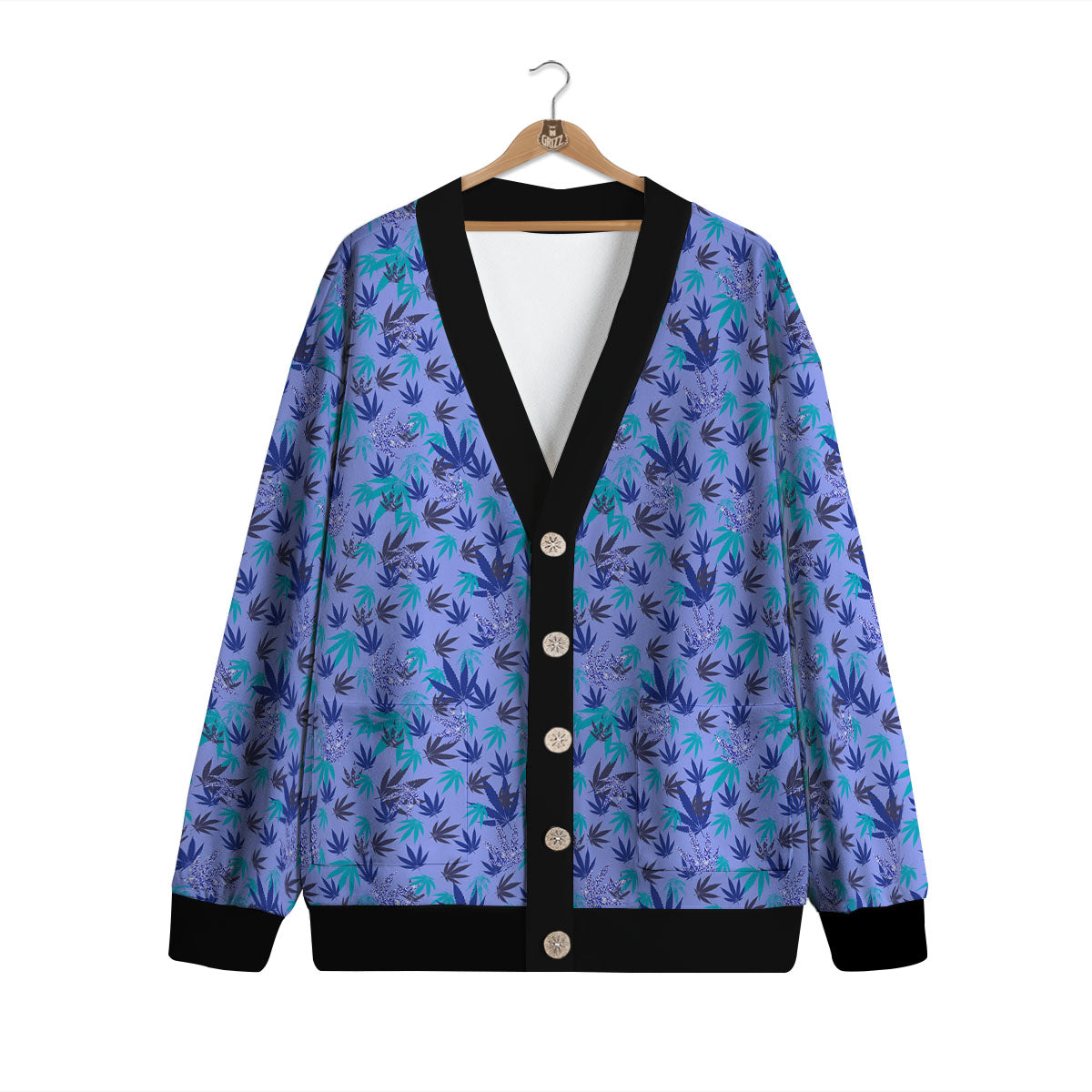 Weed Leaf Purple Print Pattern Cardigan-grizzshop
