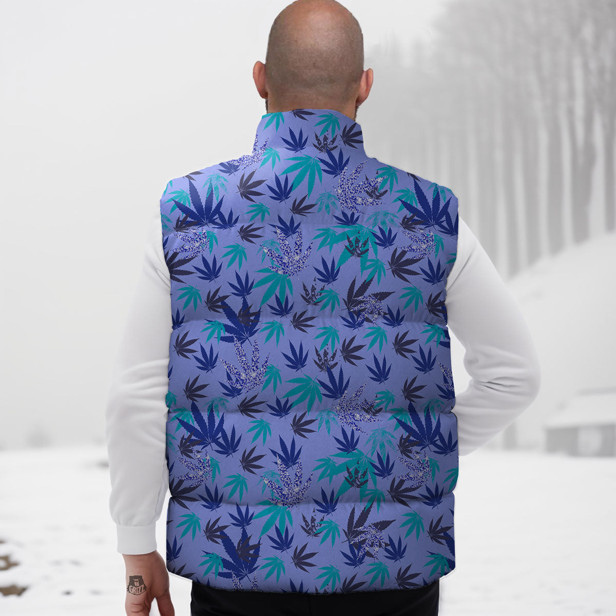 Weed Leaf Purple Print Pattern Down Vest