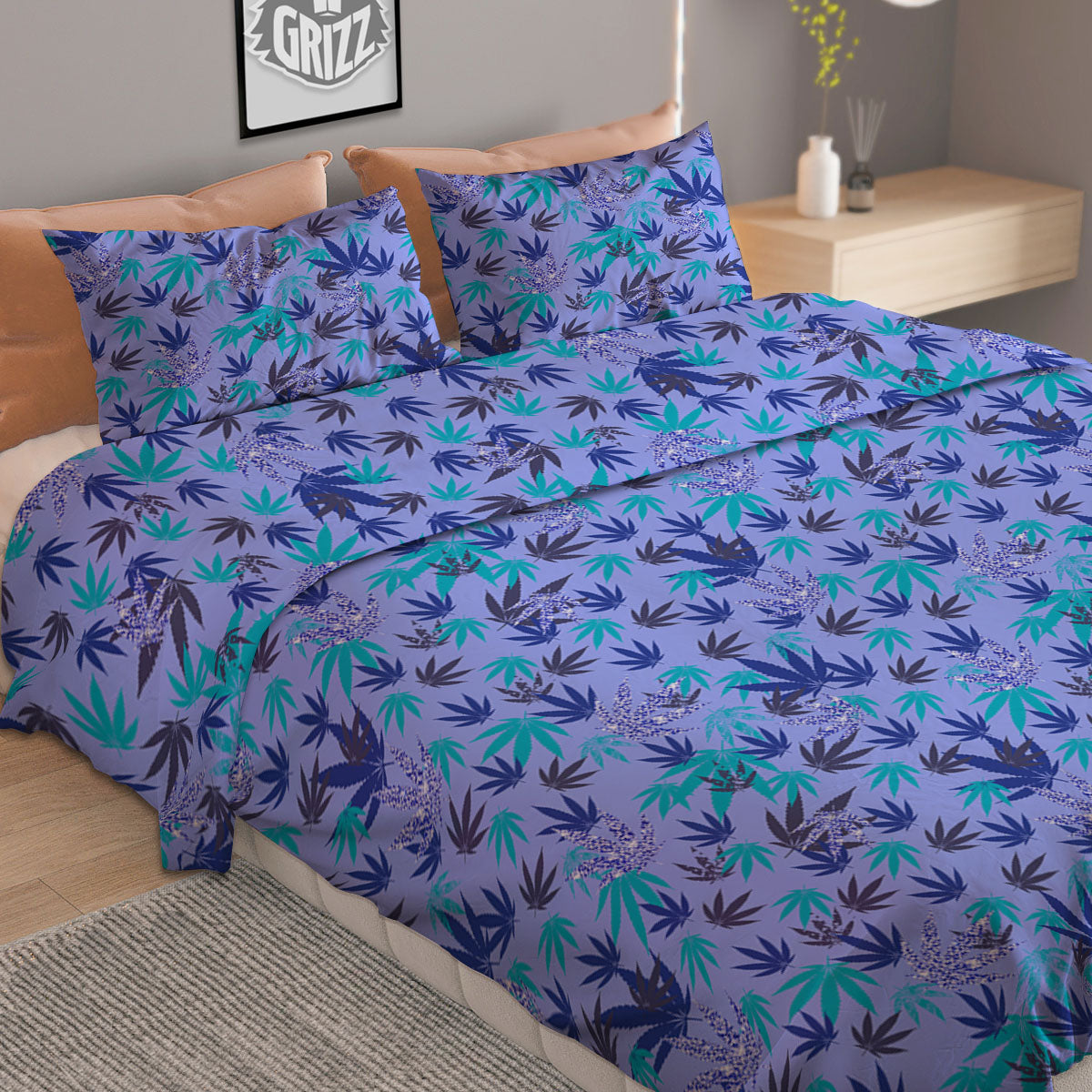 Weed Leaf Purple Print Pattern Duvet Cover Bedding Set