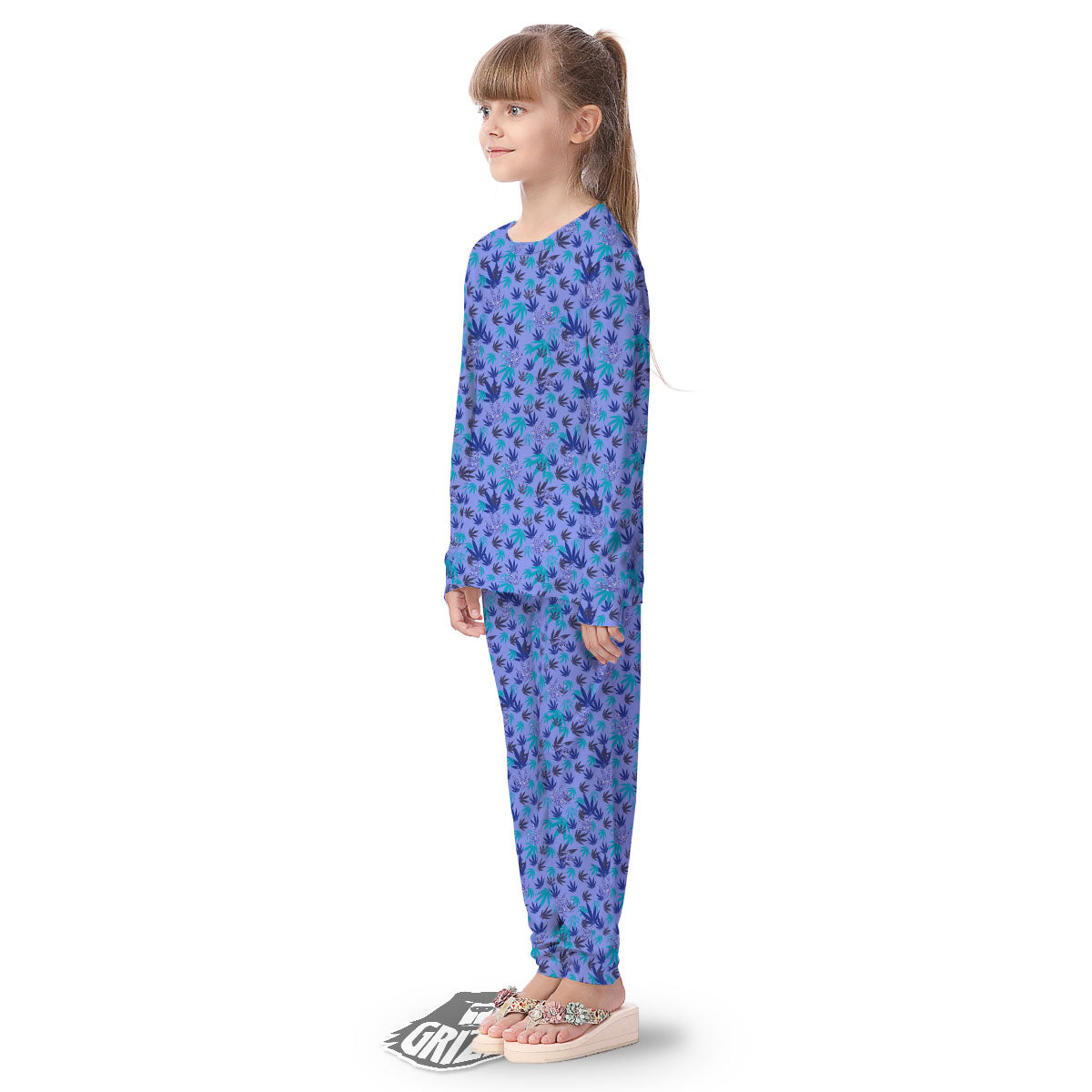 Weed Leaf Purple Print Pattern Kid's Pajamas-grizzshop