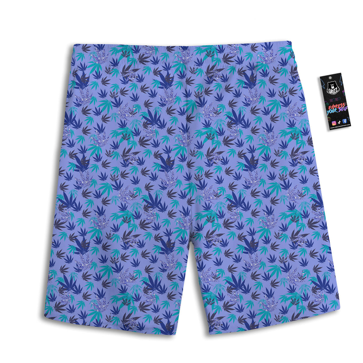 Weed Leaf Purple Print Pattern Men's Athletic Shorts