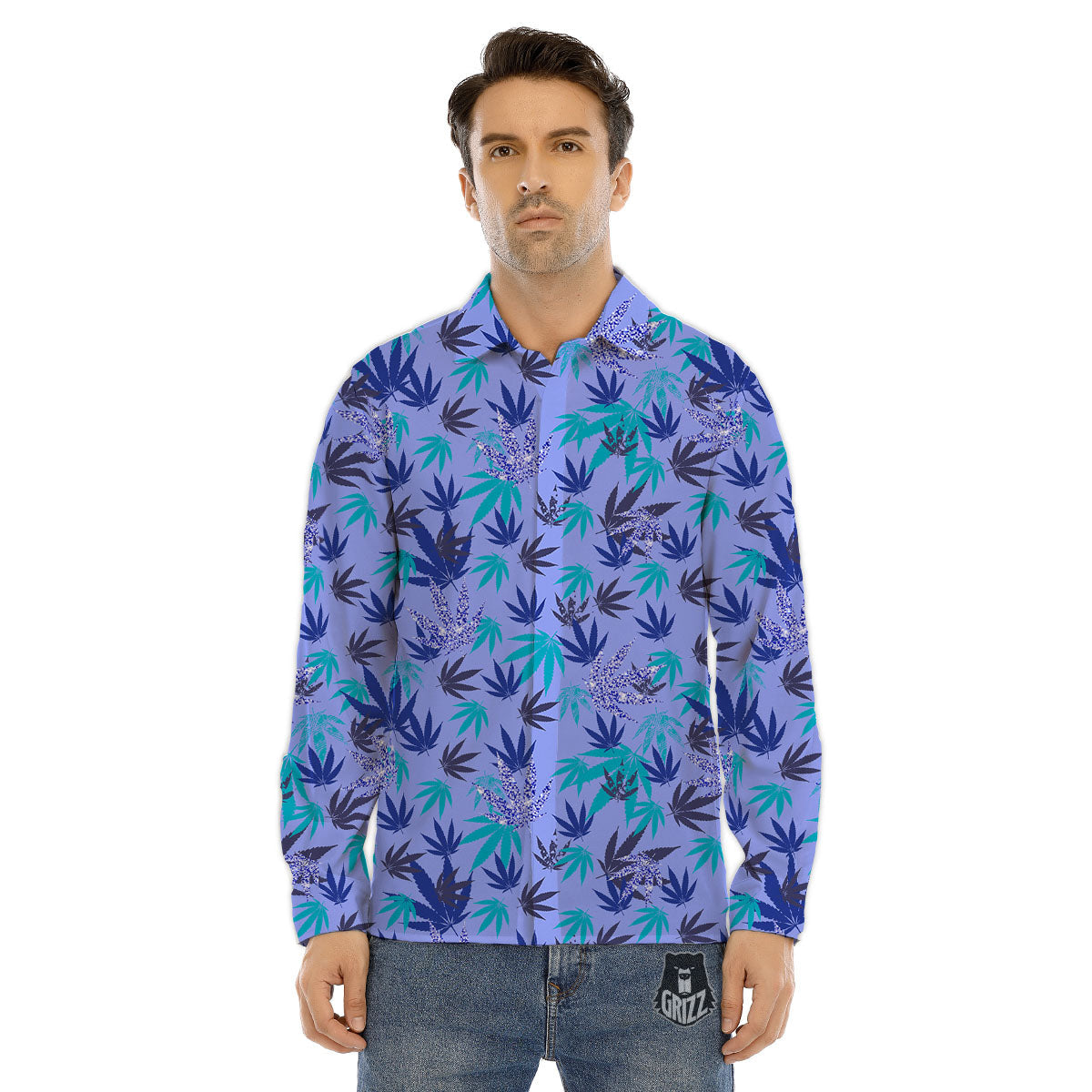 Weed Leaf Purple Print Pattern Men's Dress Shirts-grizzshop