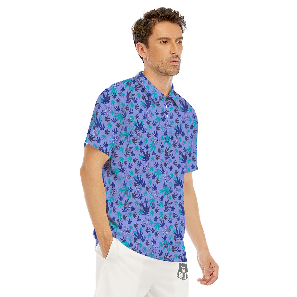 Weed Leaf Purple Print Pattern Men's Golf Shirts-grizzshop