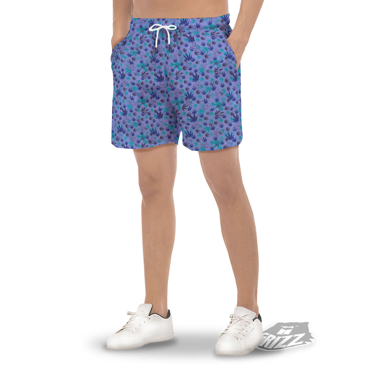 Weed Leaf Purple Print Pattern Men's Gym Shorts-grizzshop