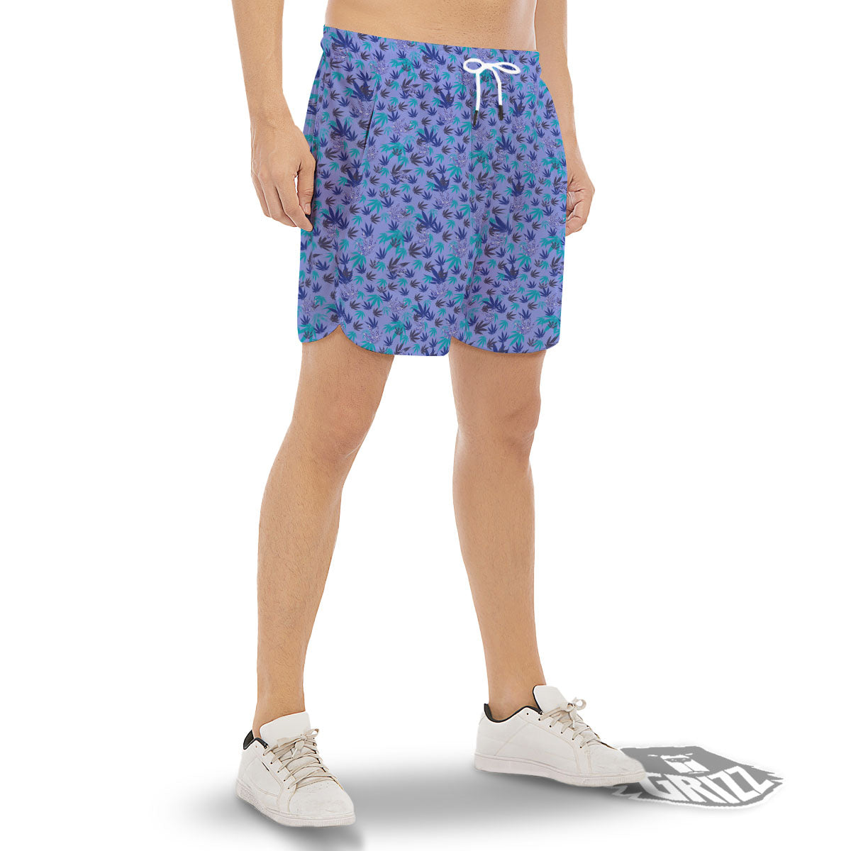Weed Leaf Purple Print Pattern Men's Gym Shorts-grizzshop