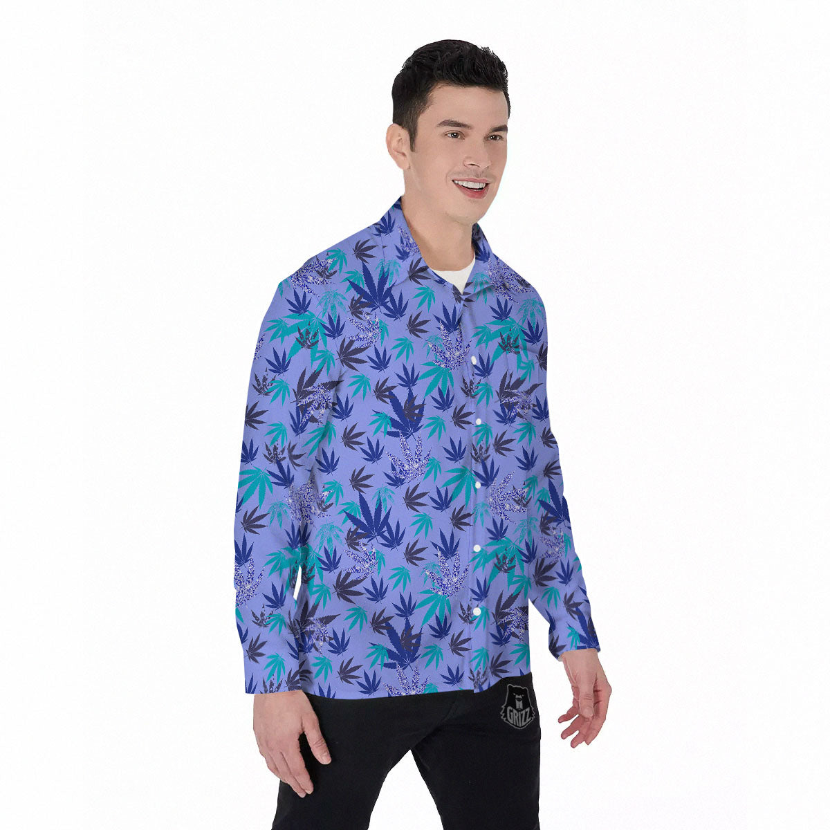 Weed Leaf Purple Print Pattern Men's Long Sleeve Shirts-grizzshop