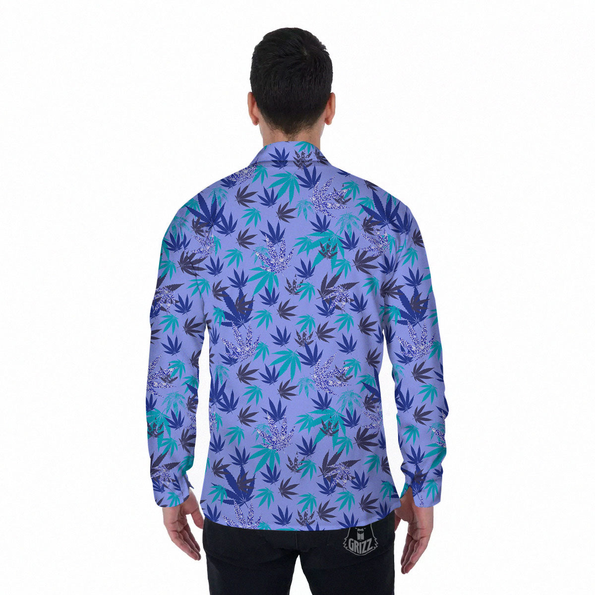 Weed Leaf Purple Print Pattern Men's Long Sleeve Shirts-grizzshop