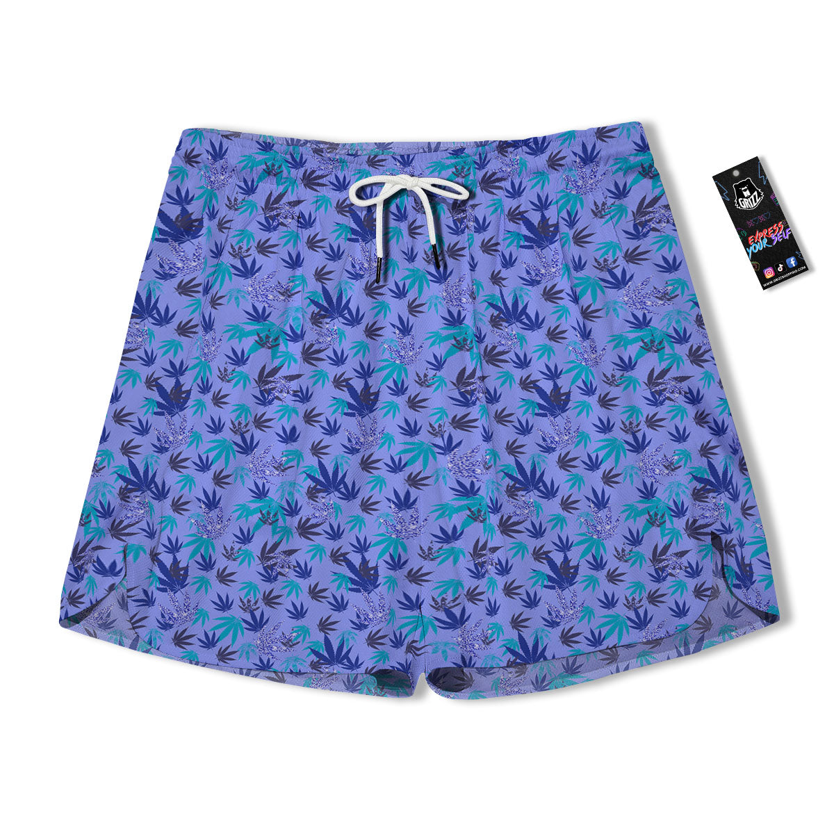 Weed Leaf Purple Print Pattern Men's Running Shorts-grizzshop