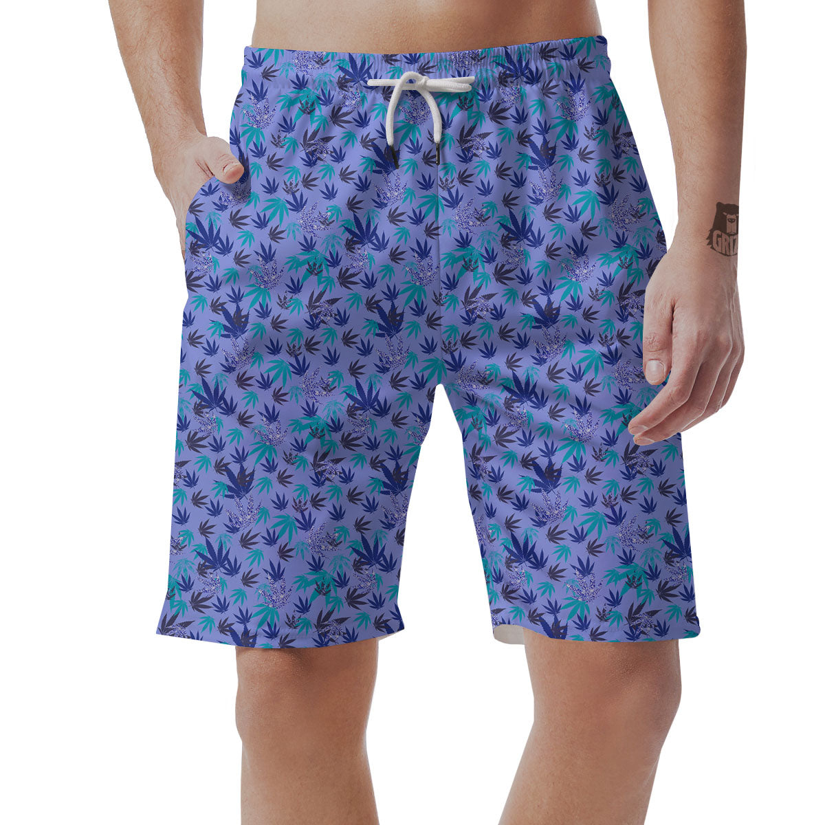 Weed Leaf Purple Print Pattern Men's Shorts-grizzshop
