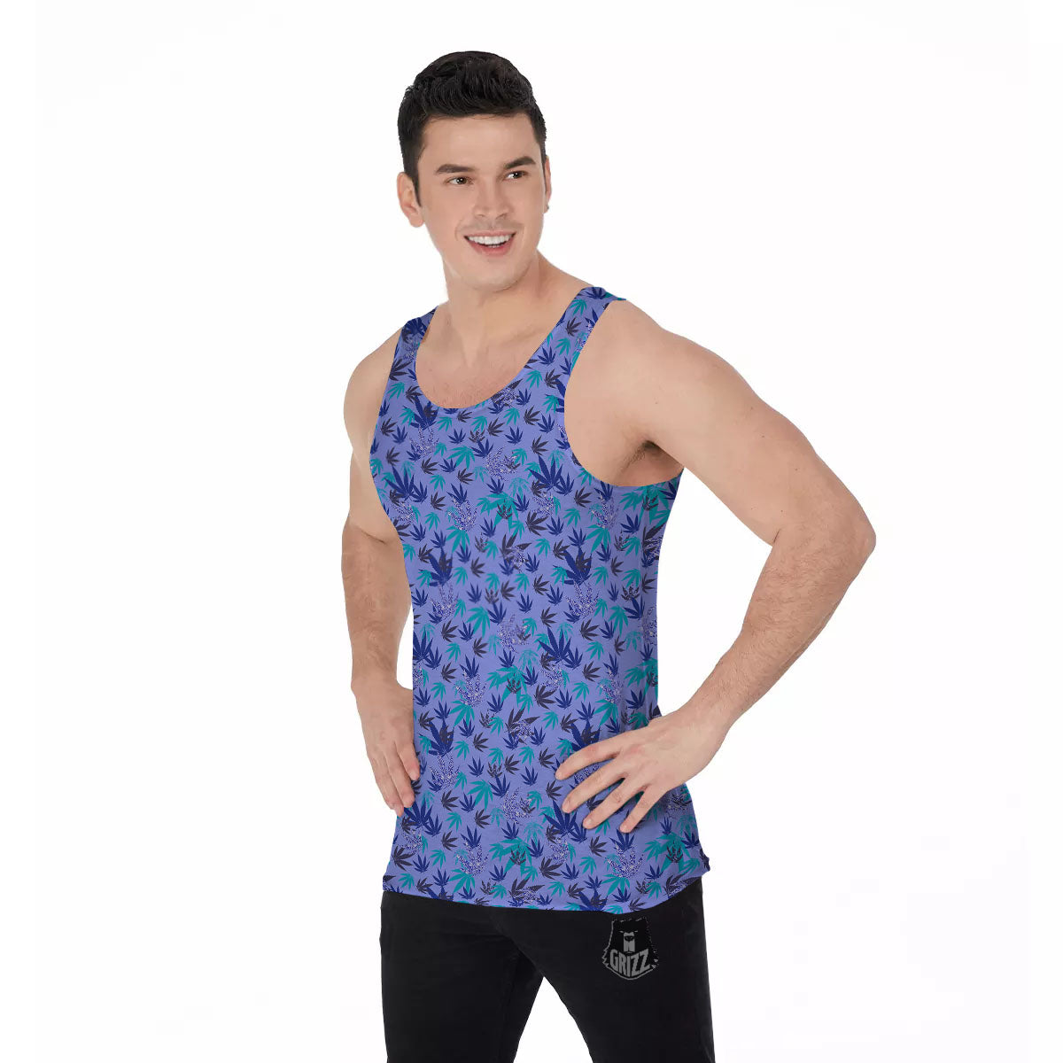 Weed Leaf Purple Print Pattern Men's Tank Top-grizzshop