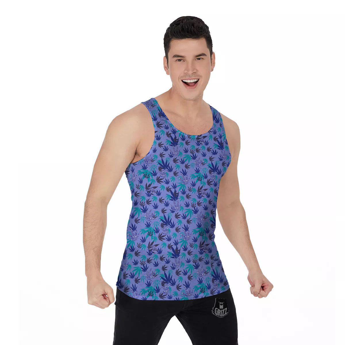 Weed Leaf Purple Print Pattern Men's Tank Top-grizzshop