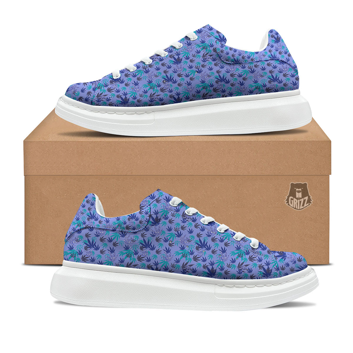 Weed Leaf Purple Print Pattern Platform Shoes-grizzshop