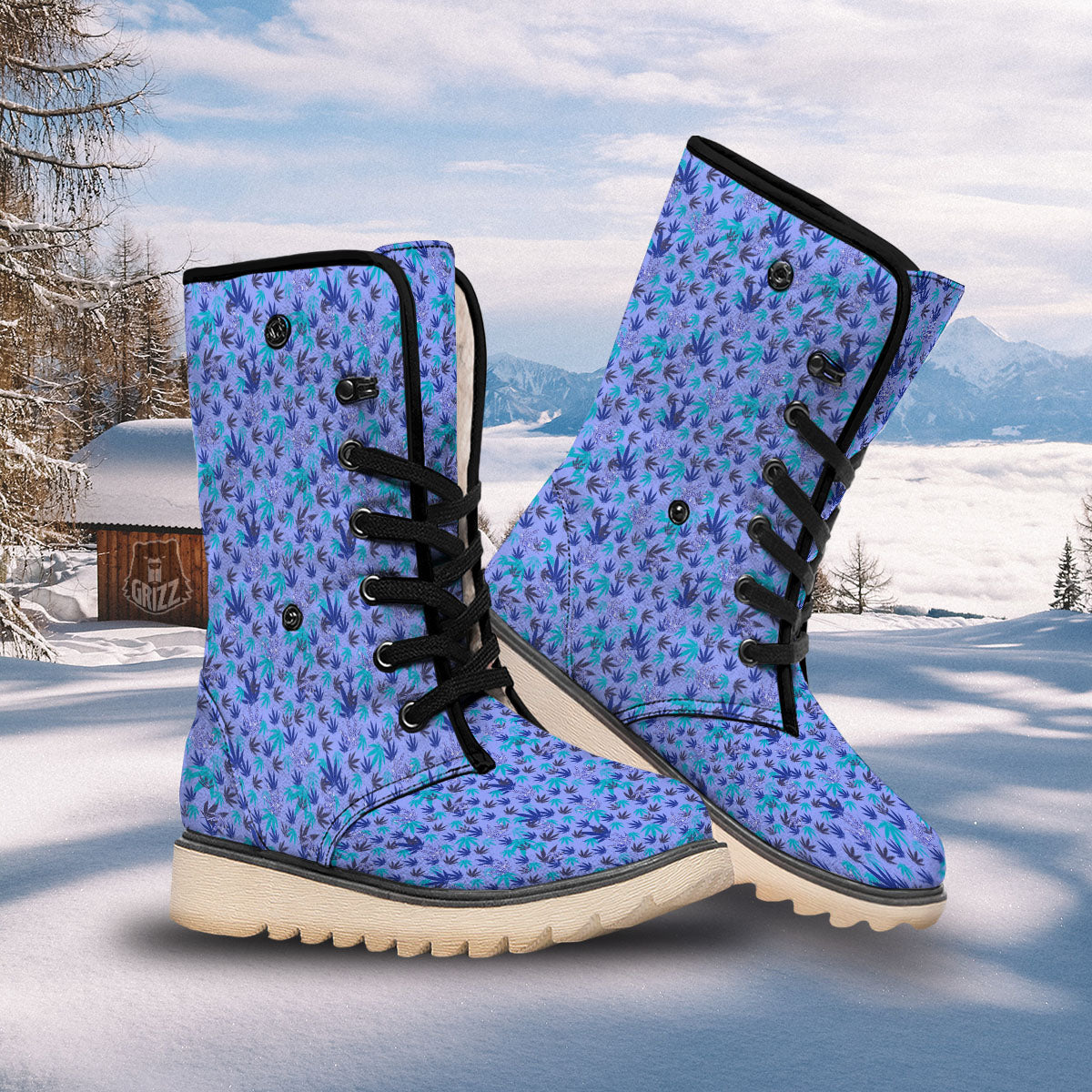 Weed Leaf Purple Print Pattern Snow Boots-grizzshop