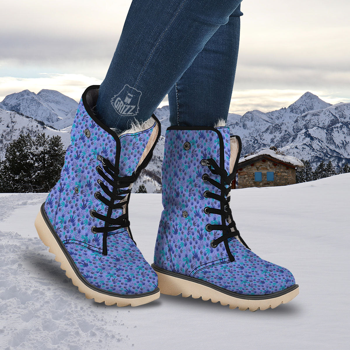 Weed Leaf Purple Print Pattern Snow Boots-grizzshop