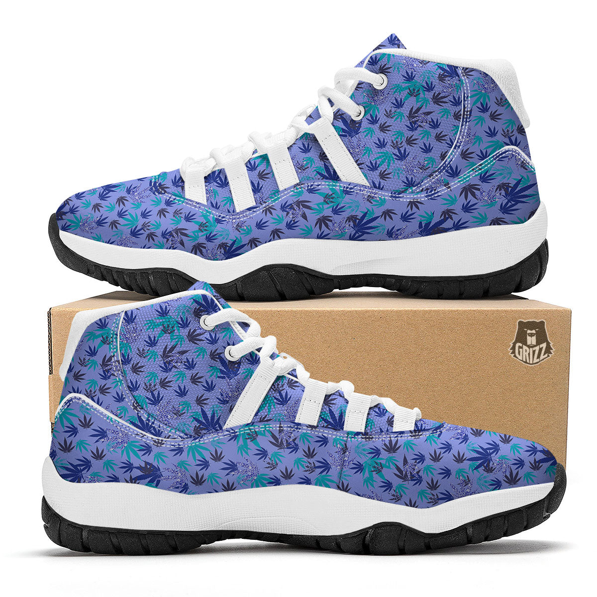 Weed Leaf Purple Print Pattern White Bball Shoes-grizzshop