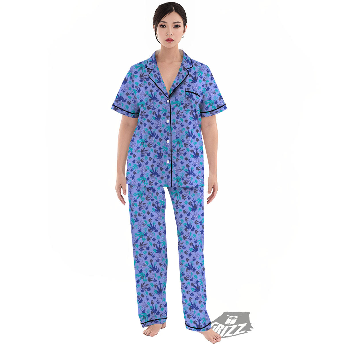 Weed Leaf Purple Print Pattern Women's Pajamas Set-grizzshop