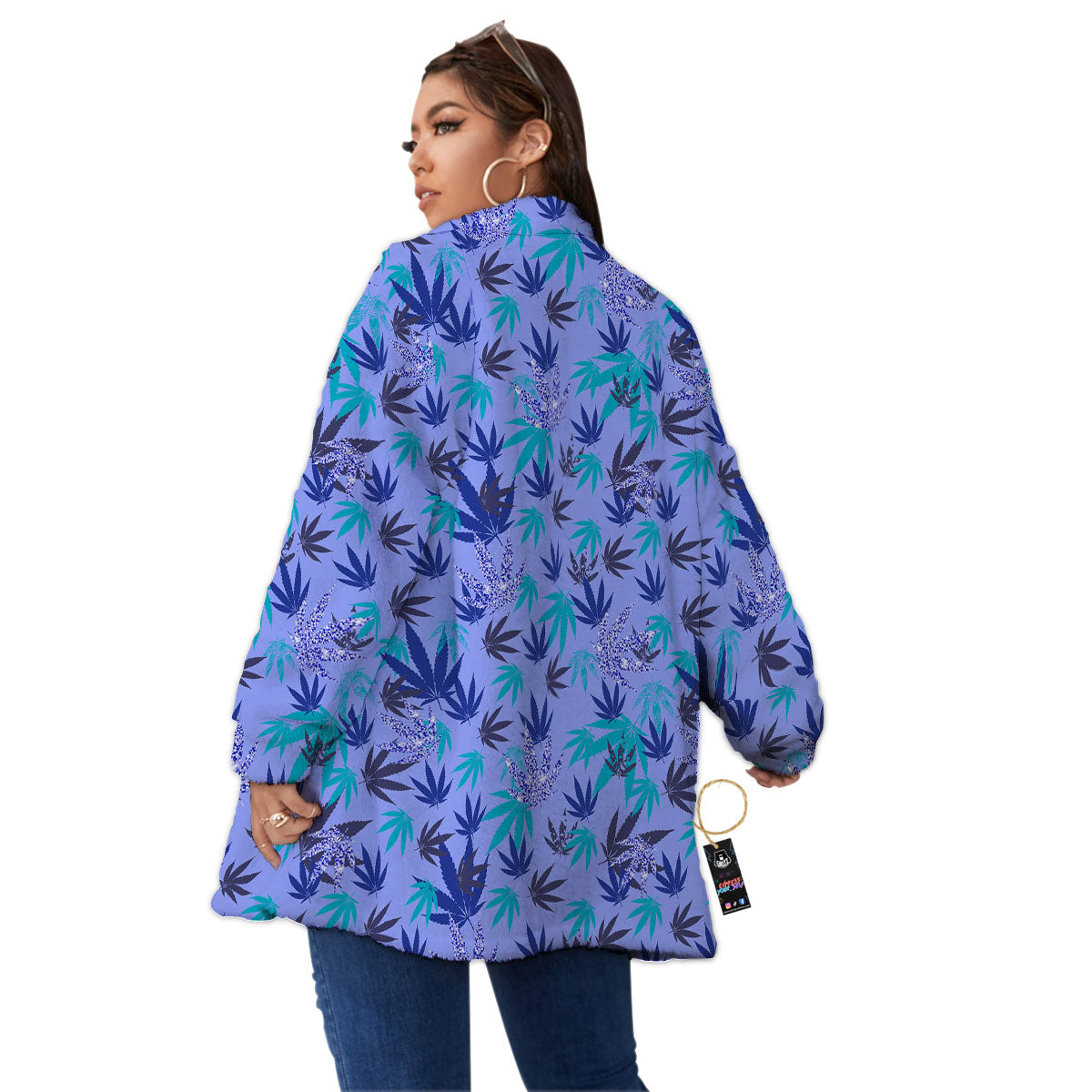 Weed Leaf Purple Print Pattern Women's Sherpa Jacket-grizzshop