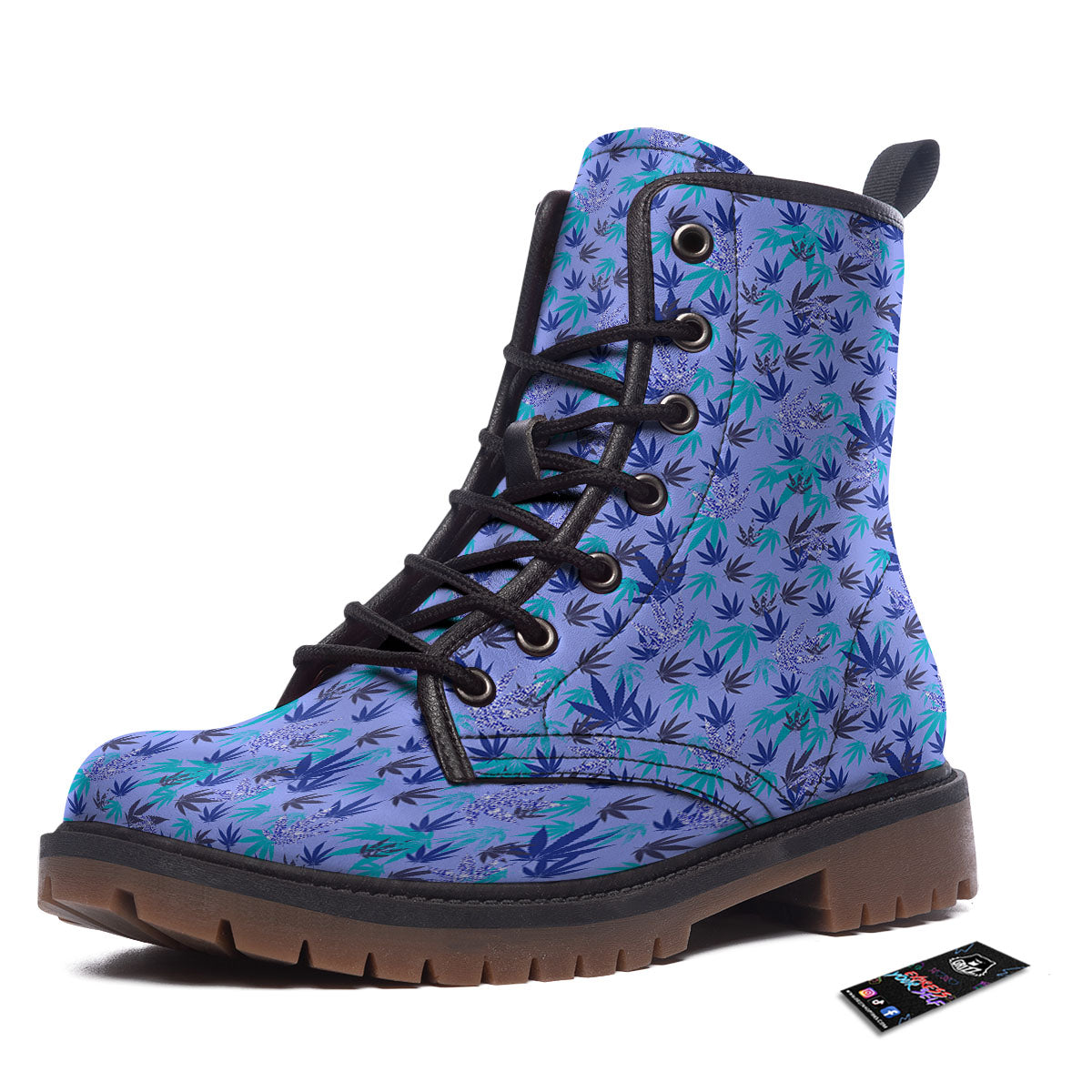 Weed Leaf Purple Print Pattern Work Boots-grizzshop