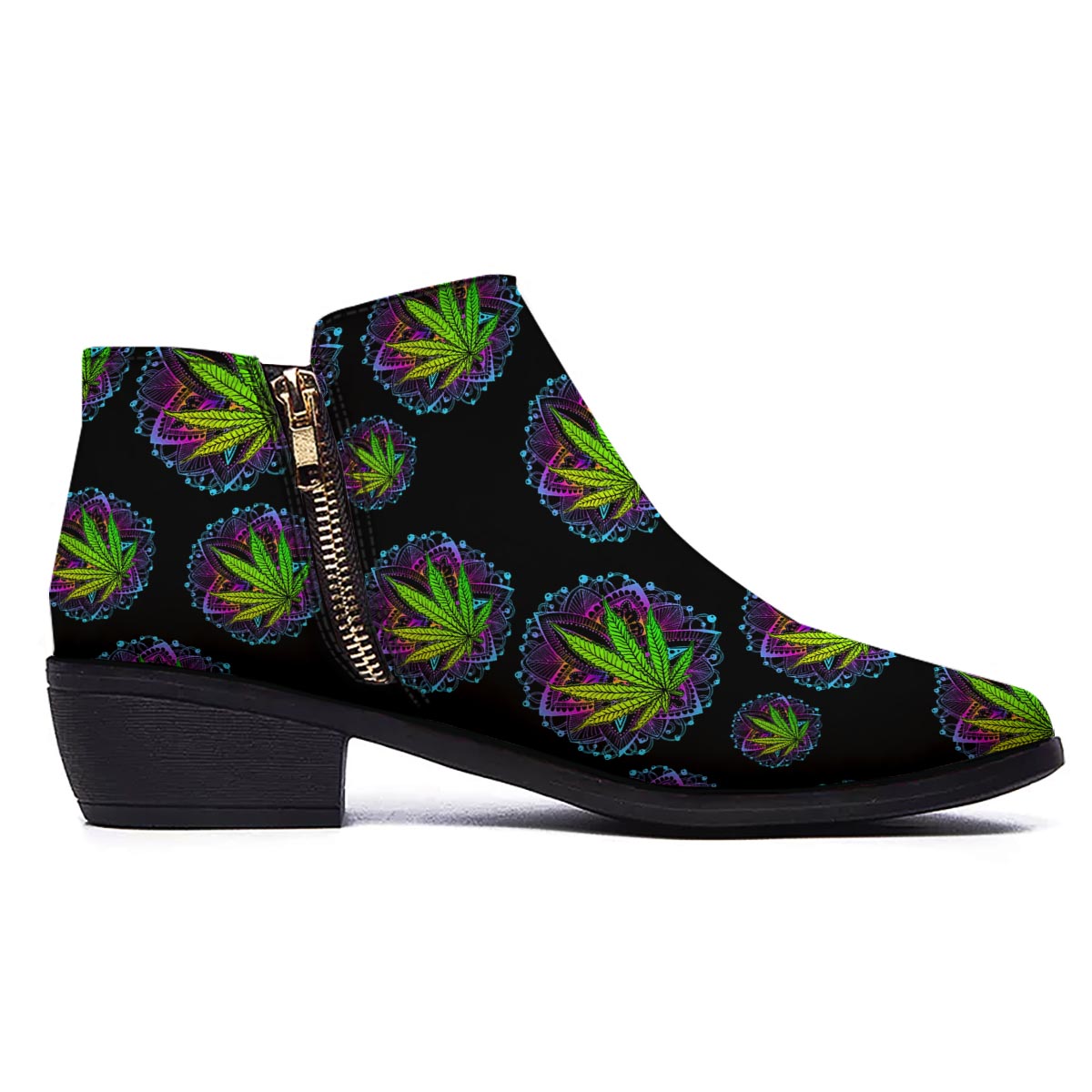 Weed Leaf Trippy Print Pattern Ankle Boots-grizzshop